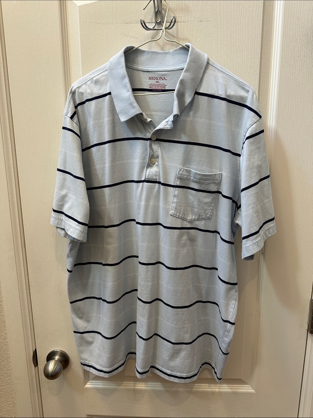 Merona Light Blue Polo with Navy Stripes and Chest Pocket